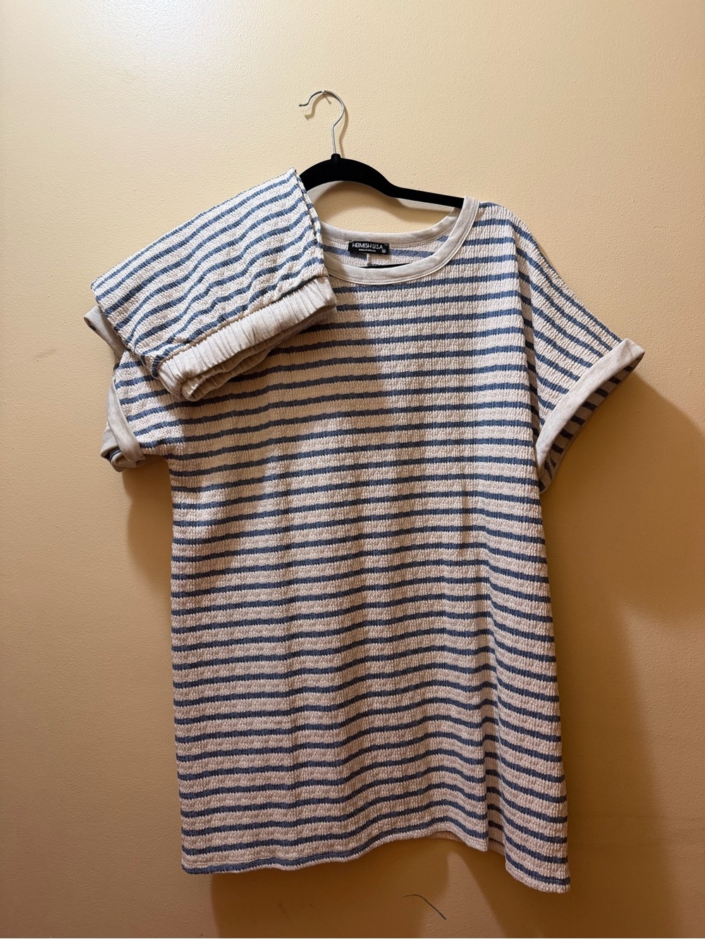 HEIMISH USA Blue and White Striped Short Sleeve Tee and shorts